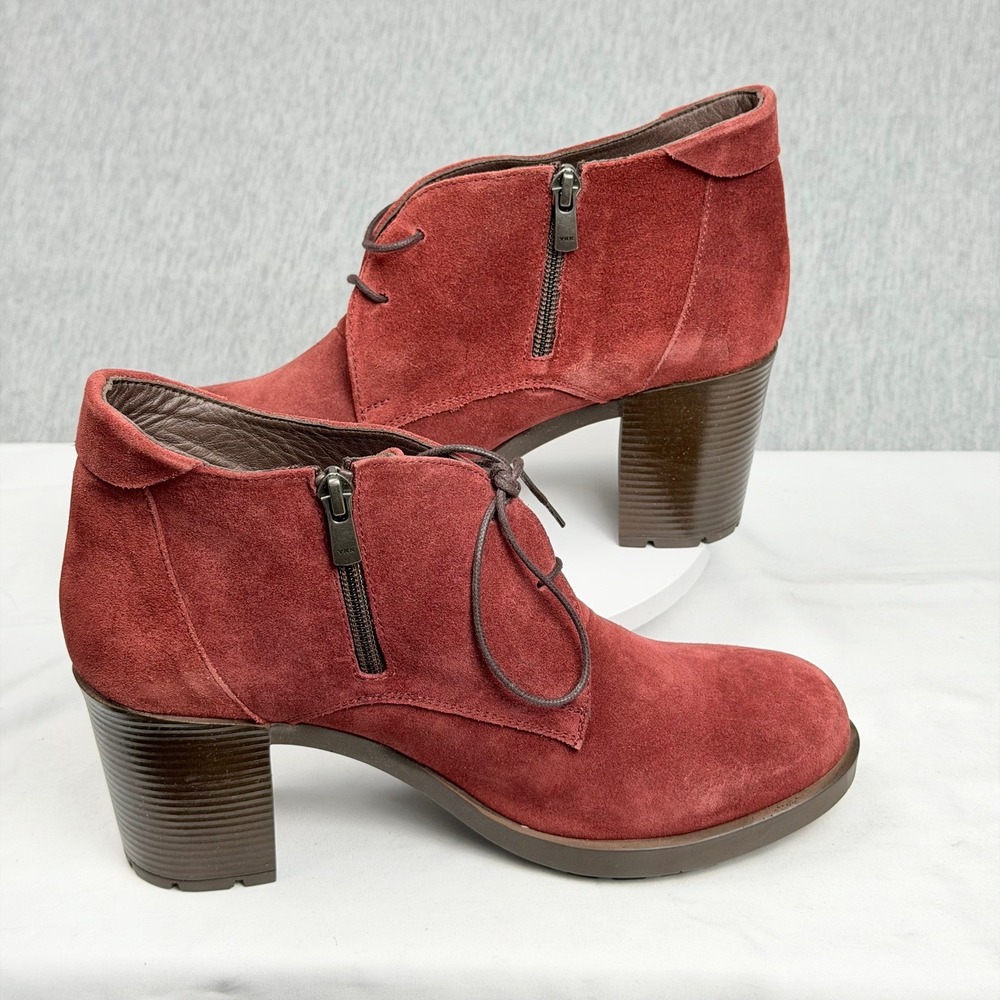 Divarese Burgundy Suede Lace Up Side Zip Block Heel Ankle Boots Size 40 KD-BOT